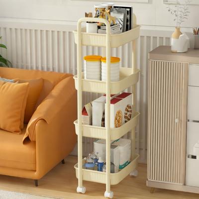 Yousheng Kitchen Trolley Food-Grade Plastic 2/3/4-Tier Storage Cart with Silent Wheels Slim Design Snacks Apartment Storage Trolley Universal Cart