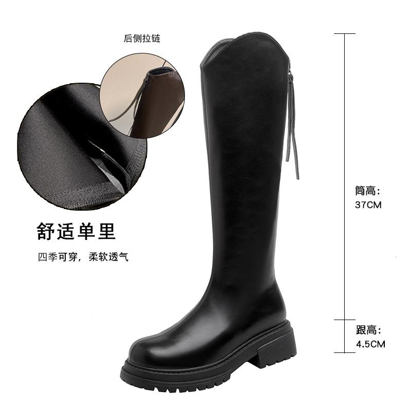 

Внутренние утепленные бархатом сапоги-рыцари с V-образным вырезом, осенне-зимние женские сапоги на толстой подошве, короткие, средней высоты и высокие сапоги, длинные сапоги 34 чёрный