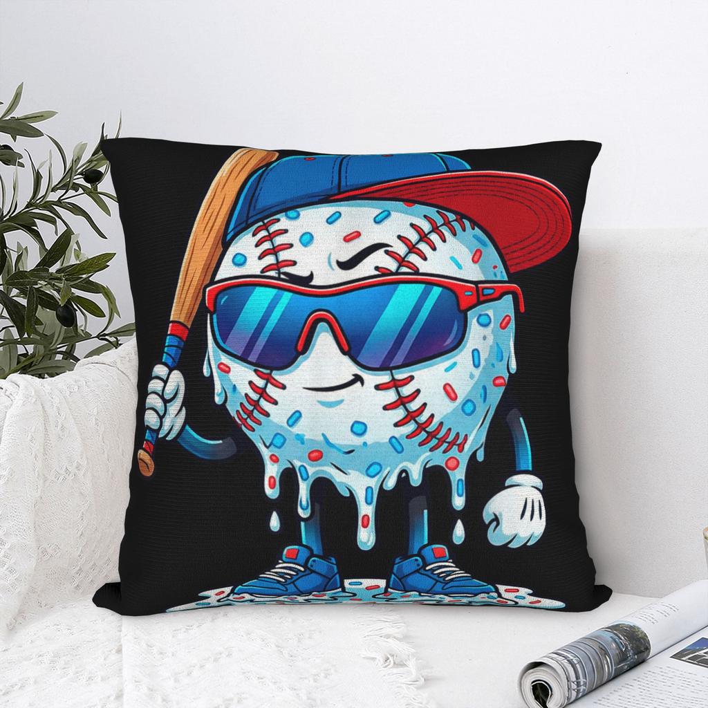 Baseball Drip Ice Cream Red Cap Batter Mascot Pillow Cover Novelty Pillow Case For Chair Sofa Home Decor Design Cushion Cover