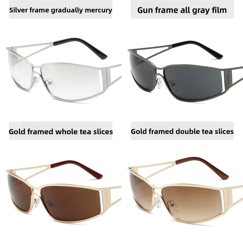 Futuristic Metal Sunglasses With Uv400 Protection For Outdoor Parties And Travel