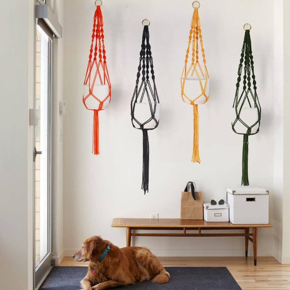 

Ручна робота Підвіска для рослин Підставка для горщика Вузлова підйомна мотузка Підвісний кошик Зелена рослина Підвісний кошик помаранчевий