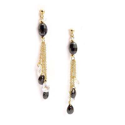 [K7188] - Gold Plated 'Linda' Earrings Black White