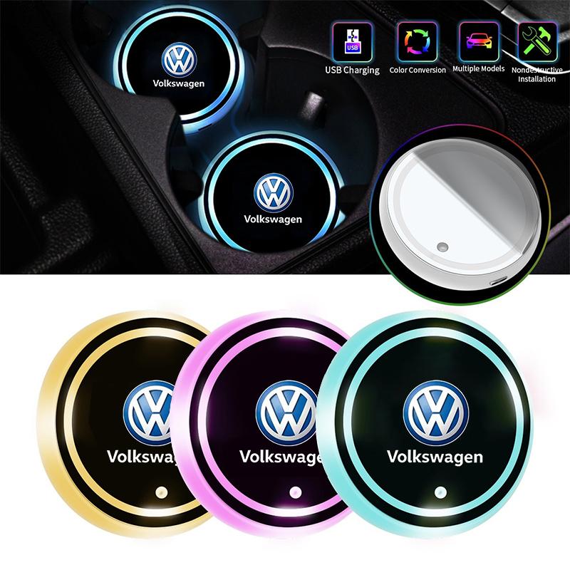 

Hot 7 Color LED Car Cup Holder Light Luminous Coaster Water Cup Pad For VW Volkswagen Polo Jetta Golf Beetle CC GTI MK4 golf Pas
