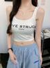 #Human Cotton Letter Printing Spice Girl Outer Wear Sling Vest Slim Fit Versatile Beautiful Back Lazy People Free Underwear Top