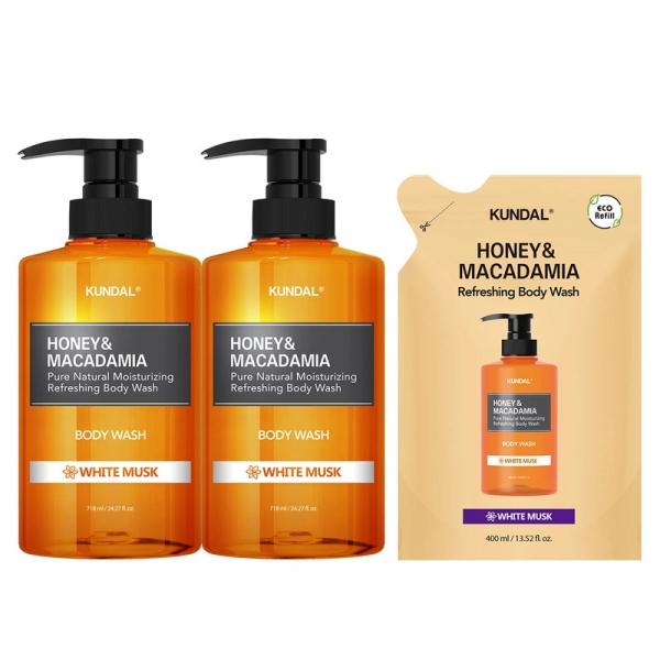 

Kundal Honey and Macadamia Pure Body Wash x2 + Refill x 1 White Musk korea beauty cosmetic