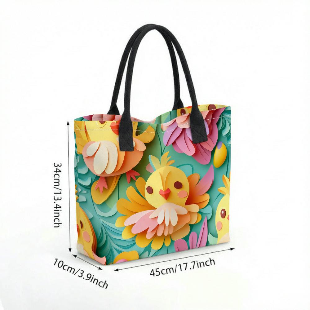  Cute Chick Printed Tote Bag Fashion Casual Large Capacity Daily Handbag for Women Outdoor Travel Shopping Carry All Purse