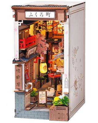 ROBOTIME 3D Pussel Bokhylla Kit, 3D Träpussel, Japansk Stil Izakaya Miniatyrhus, Dockhus Kit, Minikits, Trähantverk Handgjort, Bokhylla