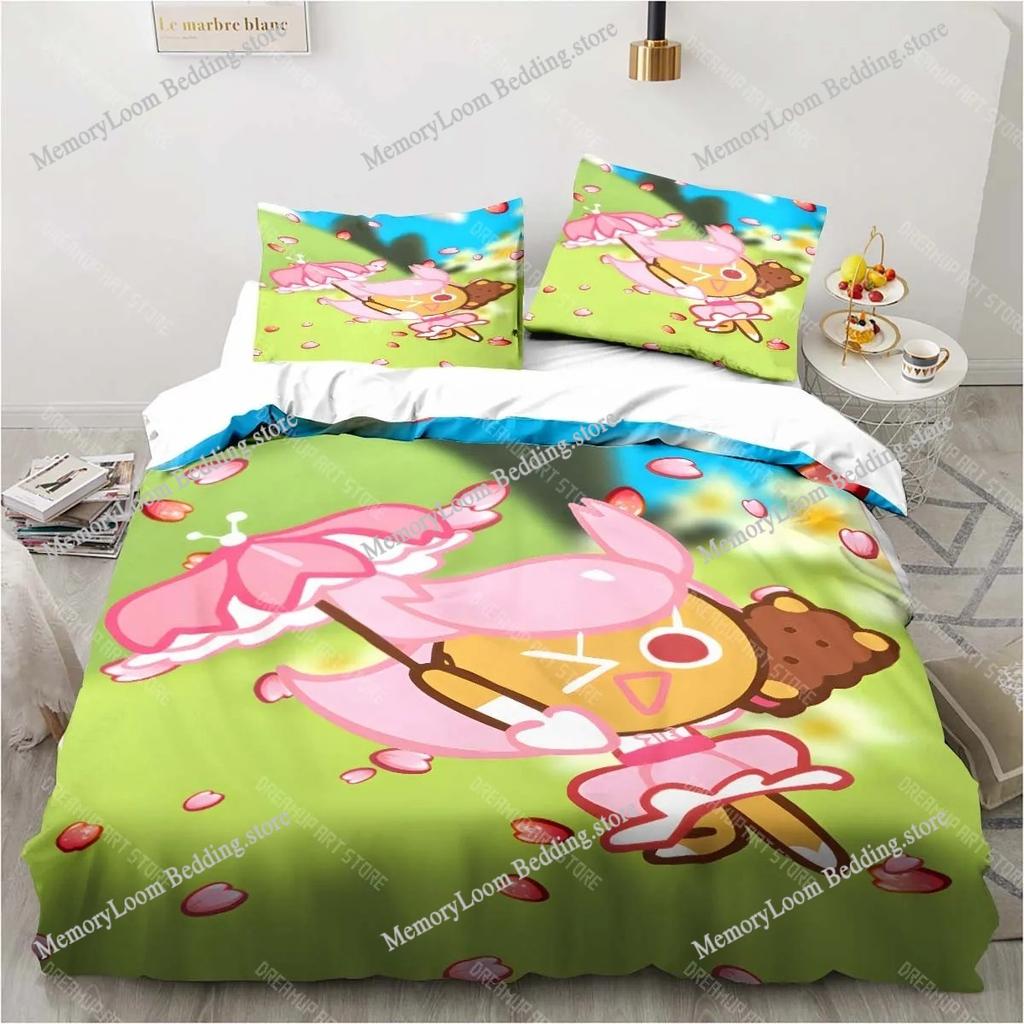 C-Cookie Run Kingdom Game Printed Bed Pillowcase and Duvet Cover Bedroom Home Decor Set Children's Room Bedding Set Luxury Gift