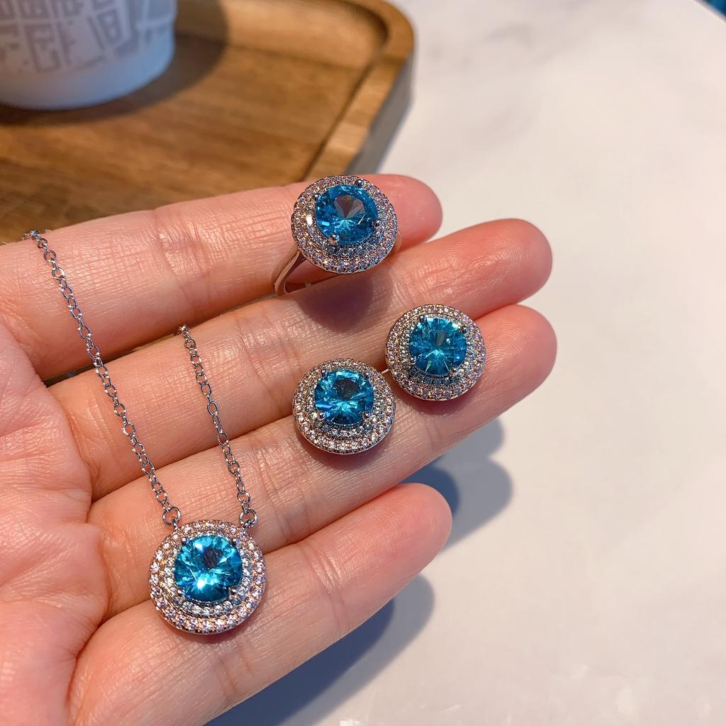Cross Border Circular Simulation Sea Blue Ring Internet Celebrity Simple Necklace Women's Set
