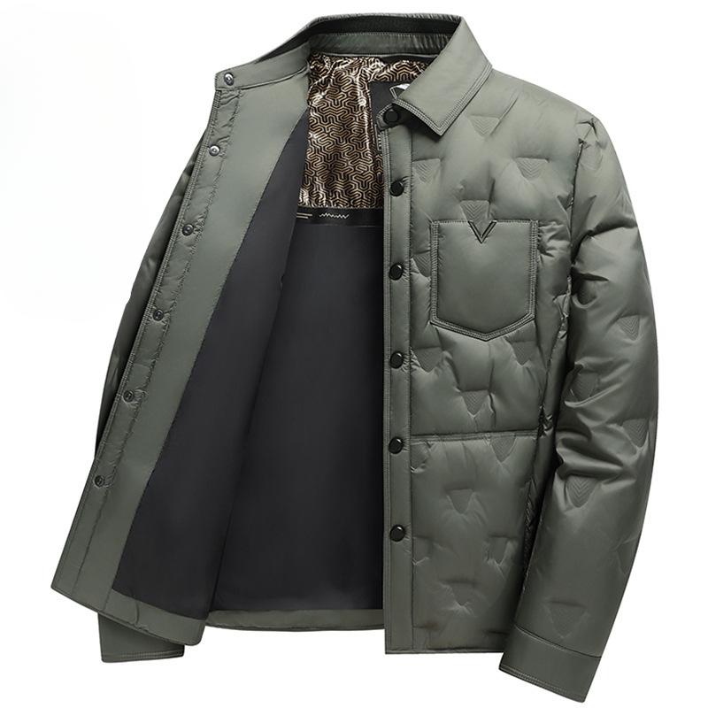 Neue Daunenjacke für Herren mit Revers, Business-Casual-Stil, warmes, bequemes und hochdichtes Futter, bequeme und verschleißfeste Jacke