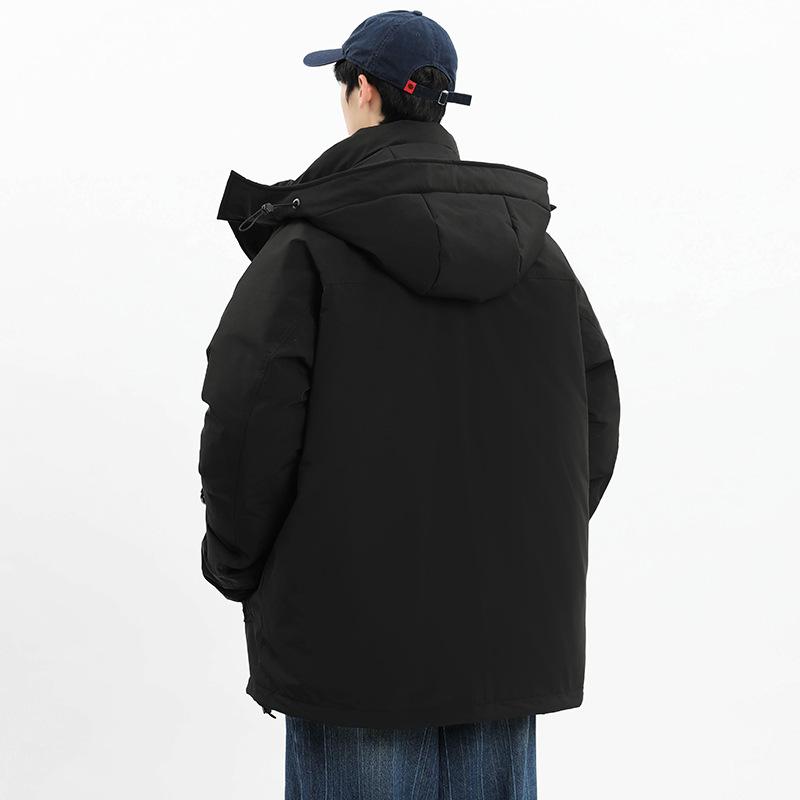 Winter new men's Korean style hooded solid color thickened warm white duck down jacket trendy couple stylish jacket