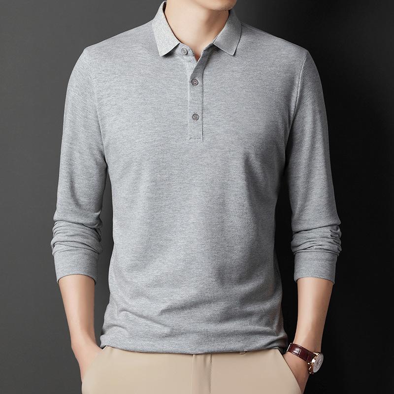 Men's Standing Collar Lapel Large Size Striped Long Sleeve Casual Business Pullover Long Sleeve