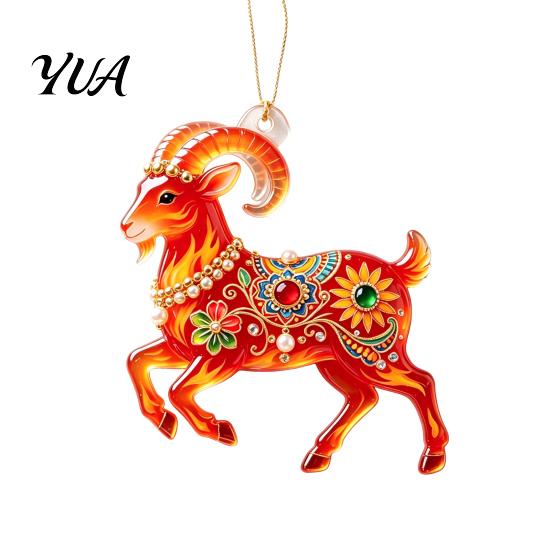 Indoor Party Decorations 2D Acrylic Goat Christmas Tree Pendant, Keychain Bag Charm, Cute Sheep Rearview Hanging Ornaments Mirror Ornament for Holiday
