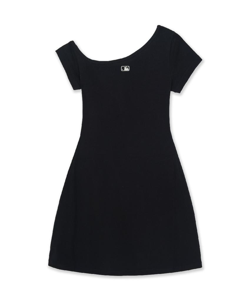 Emelbi Women'S Basic Off-Shoulder Shirred Ribbed Dress La (Black)