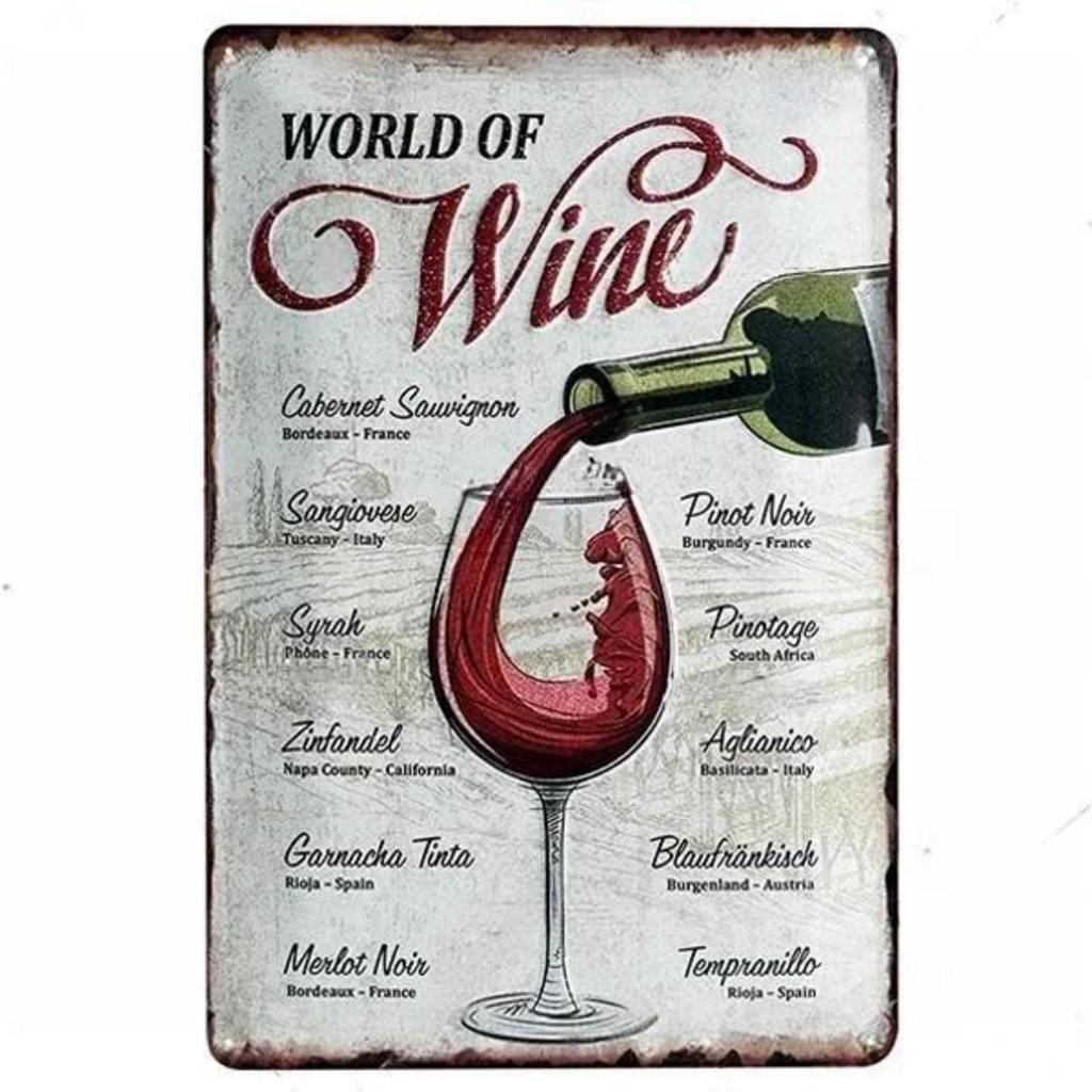 Vintage World Wine Metal Sign Plaque Whiskey Painting Alcohol Poster for Bar Club Man Cave Wall Decor Retro Pub Decoration