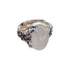Adjustable Floral Agate Ring Women Men Vintage Boho Style Copper Jewelry With Oval Flower Cabochon
