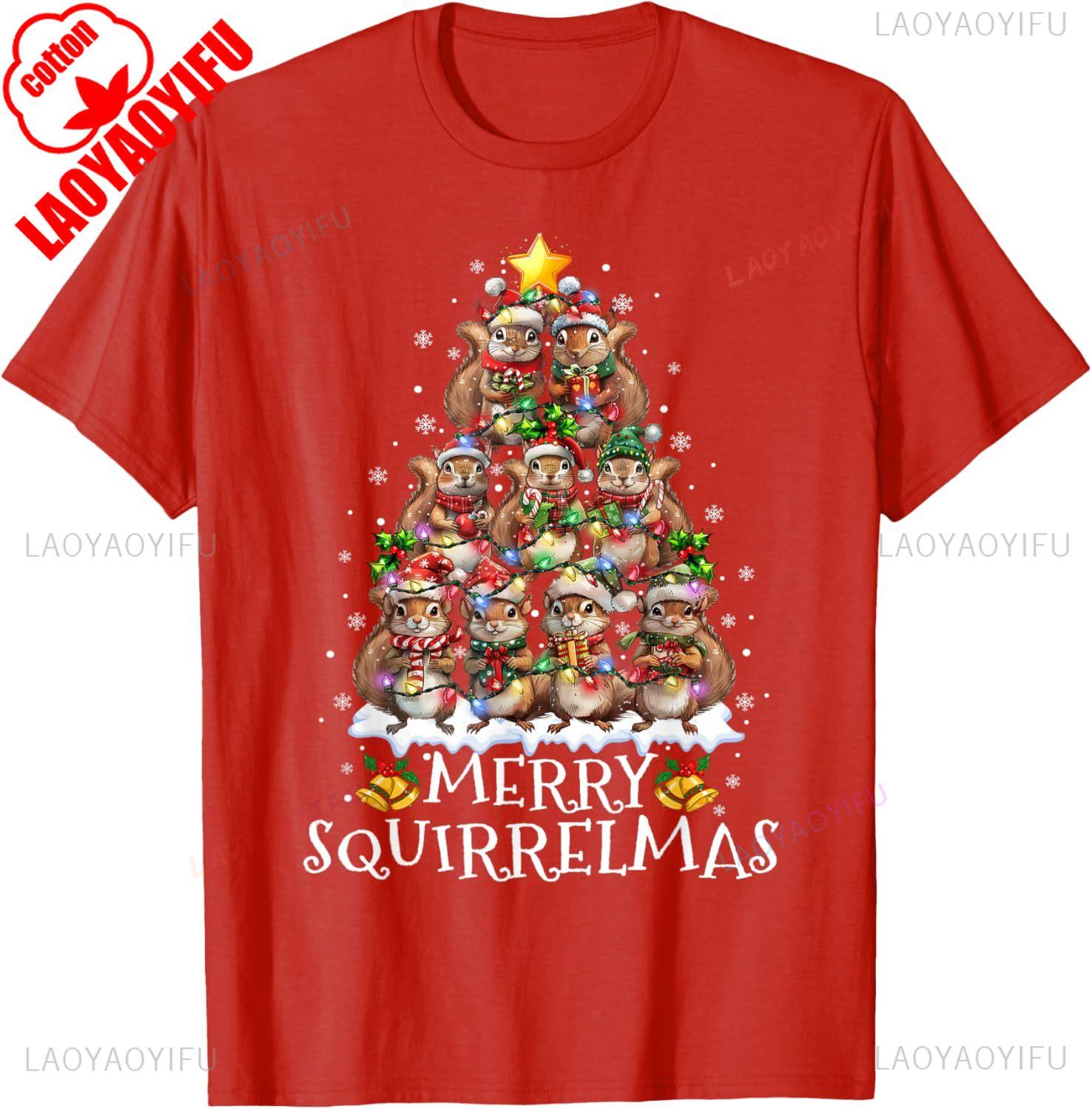 

Funny Lovely Cartoons Squirrel Christmas Tree Lights Merry Squirrelmas Santa Xmas Crewneck Tops Tee Shirt Short Unisex Adult S