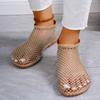 Ladies' Summer Round Toe Sandals with Hollowed Out Internet Celebrity Studded Diamond Short Boots, Sexy Plus Size Flat Shoes, Breathable