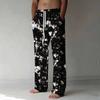 Men Black White Monochrome Tie Dye Print Drawstring Straight Trousers With Side Pockets Casual Loose Bottoms