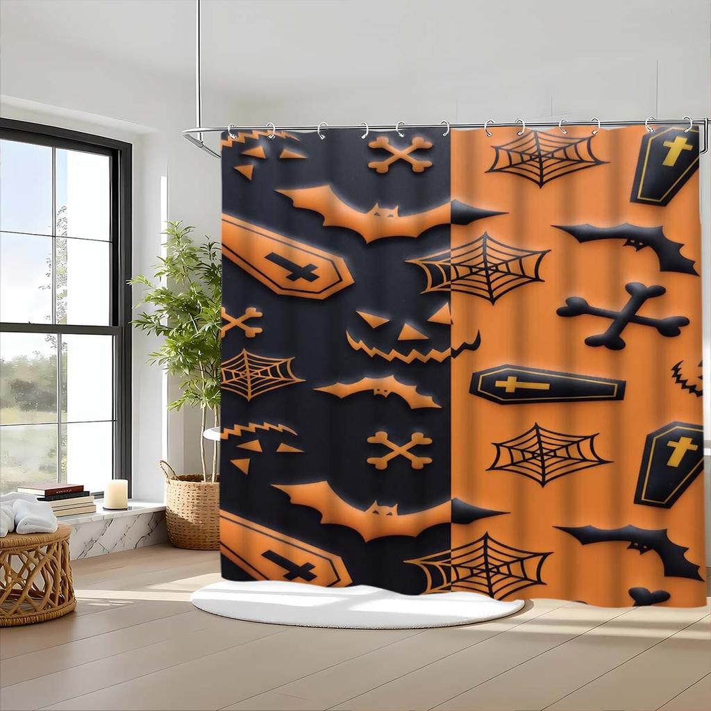 Halloween Pumpkin Ghost Skeleton Polyester Shower Curtain Bathroom Curtain Easy Install Durable Fade Resistant Customized Modern