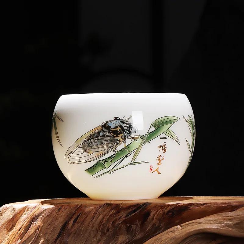 Taza Portátil de Porcelana Jade Grasa de Oveja Zodíaco Chino Porcelana Blanca Té Cerámica Hecha a Mano Taza Individual Tazas de Té Maestras