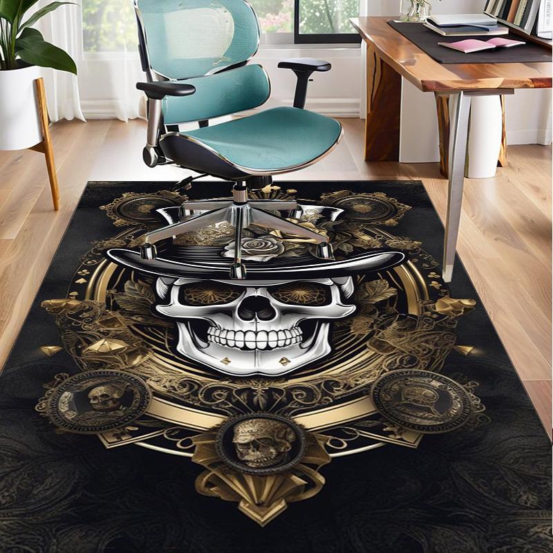 Skulls And Roses Artwork Office Rug Chair Mat, Entryway Carpet, Suitable for Front Door, Bedroom, Living Room, Desk, Holiday Gift