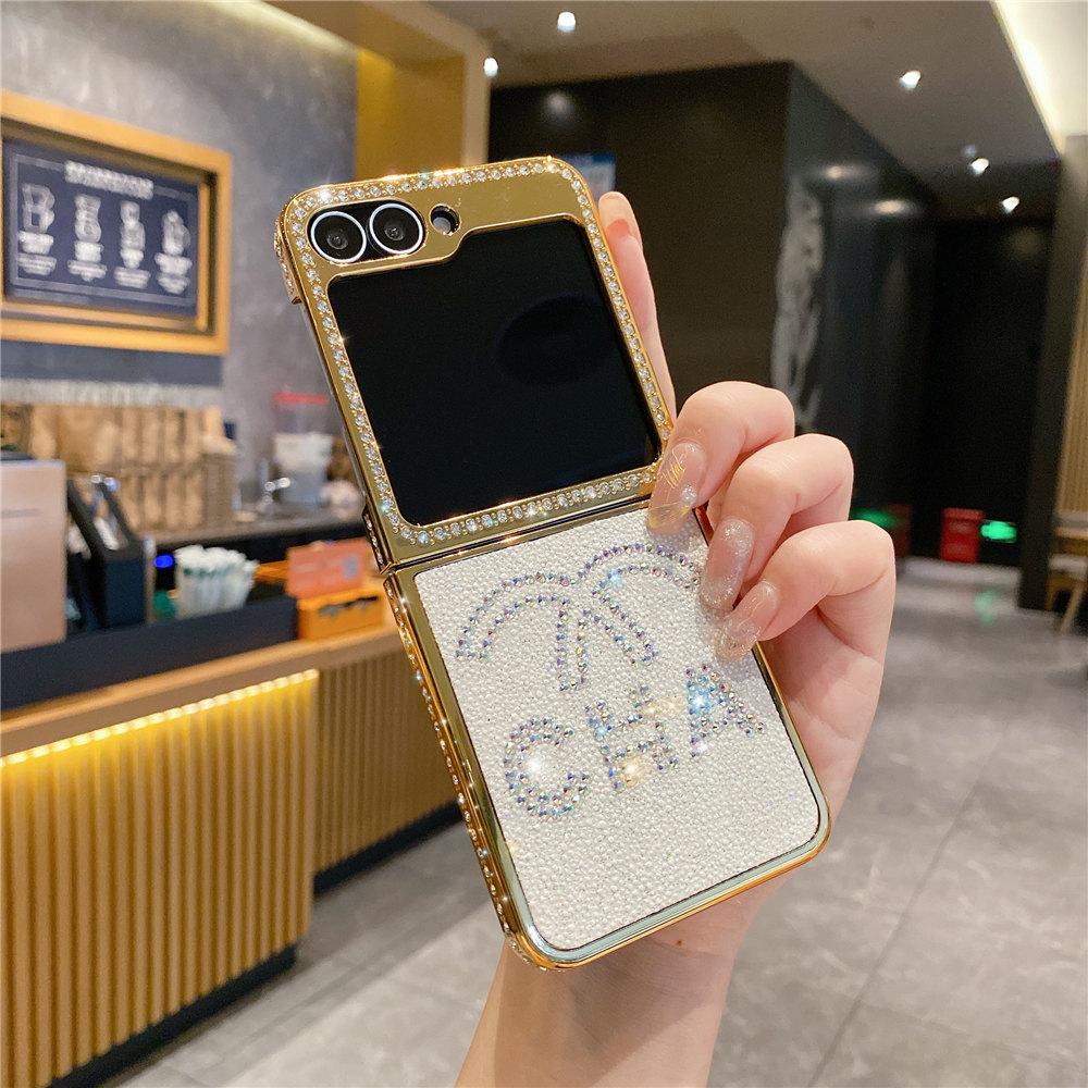 Glitter Bling Diamond Electroplating Phone Case For Samsung Galaxy Z Flip 6 Flip 5 Flip 4 3 Butterfly Bear Leather Cover