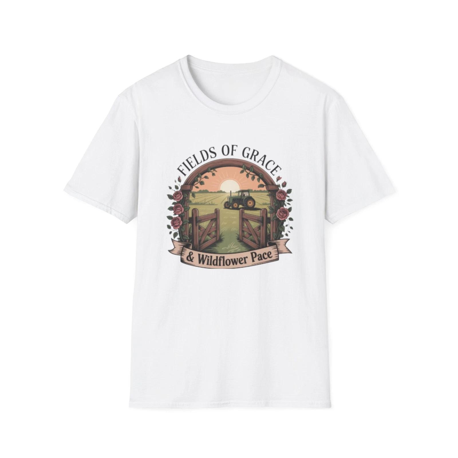 -Fields of Grace tractor sunset T-Shirt | farmhouse country floral S