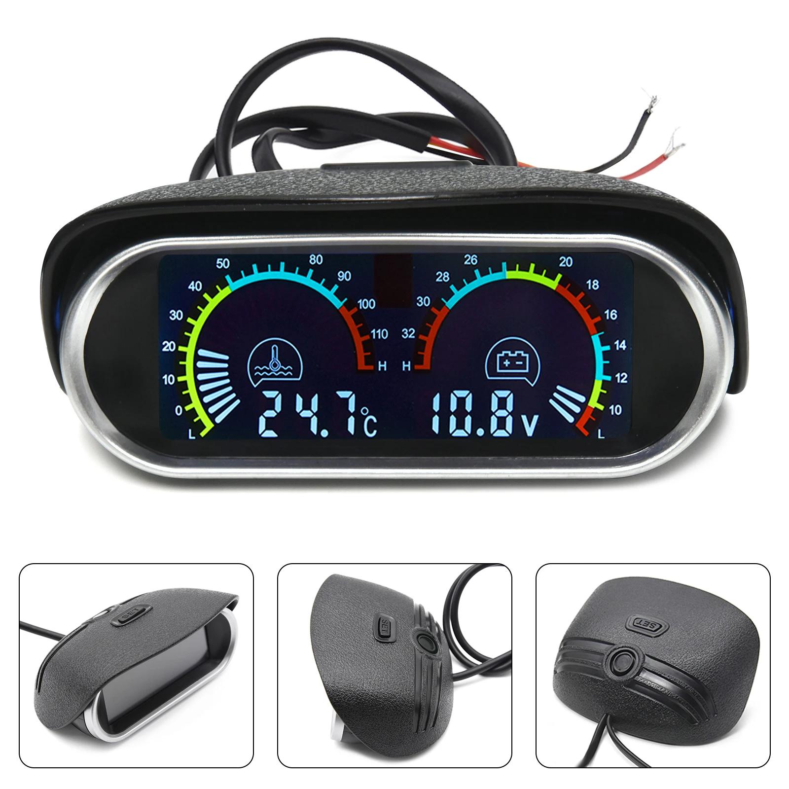 Universal 2 in 1 LCD Car Digital Water Temp Gauge Voltmeter Auto Motorcycle Water Temperature Sensor 10mm 12V 24V Volt Meter чёрный