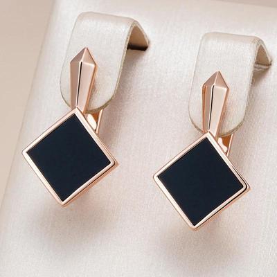 Fashion Square Black Enamel Dangle Earrings for Women Gold Color Geometric Earrings Wedding Jewelry Gift