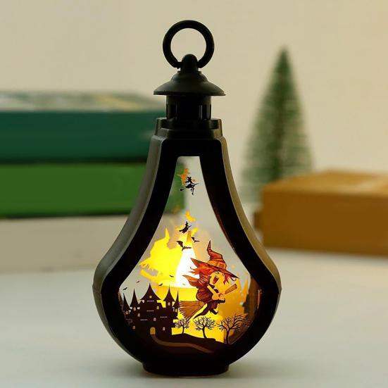 Yousheng Halloween Candle Lantern, Vintage Castle Witch Scarecrow Flameless LED Lighted Lantern for Halloween Table