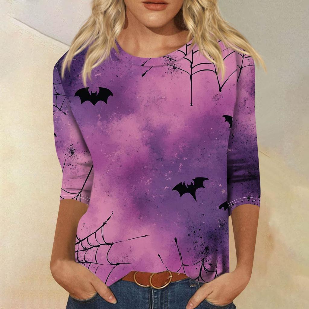 Women's Fashion Casual Round Neck 3/4 Sleeve Loose Printed T-Shirt Ladies Top