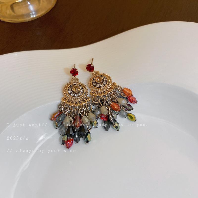 Diamond Flower Crystal Fringed Earrings Fashion Temperament Earrings Ethnic Style Earrings Wholesale Women