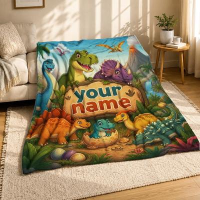 Personalizovaná deka z korálového fleecu s dinosaury a džunglí