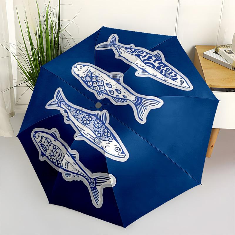 1pc Fish School Automatic Folding Umbrella Automatic Open/Close, 8-Rib Durable Frame, Compact Travel Umbrella Suitable042