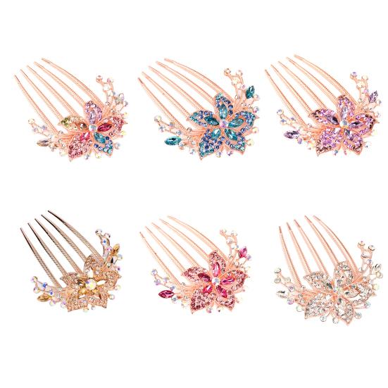 Hair Comb Flower Leaf Rhinestones Ladies Exquisite Long Lasting Hair Fork Hair Accessories