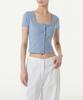 MUSINSA STANDARD WOMAN Women'S Slim Crop Square Neck Button T-Shirt [Cloudy Blue]