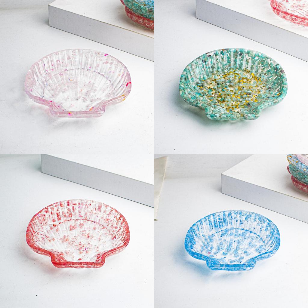 Natural Crystal Chips Resin Shell Storage Box Home Decor Geometric Design For Living Room