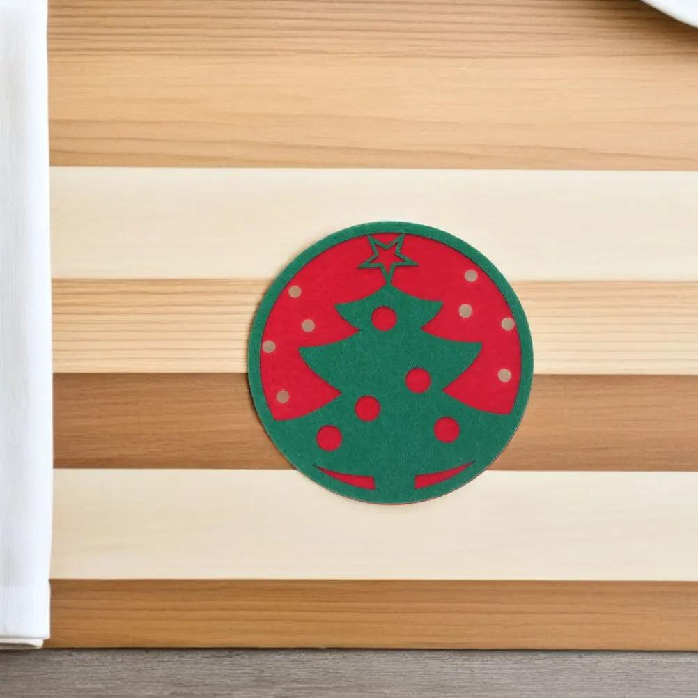 12Pcs Christmas Tree Felt Coasters Heat Insulated Cup Mats Festive Decor Winter Holiday Table Protectors Felt Coasters