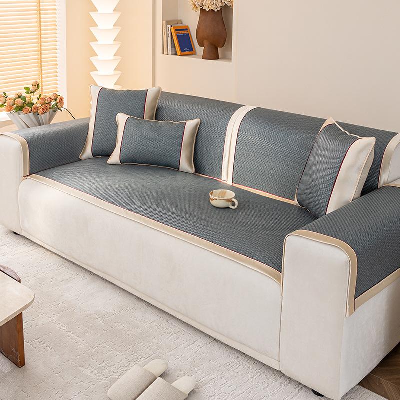 Summer Cooling Rattan Sofa Mat Non Slip Breathable Sofa Cushion Cover Living Room Straight Row Backrest Towel