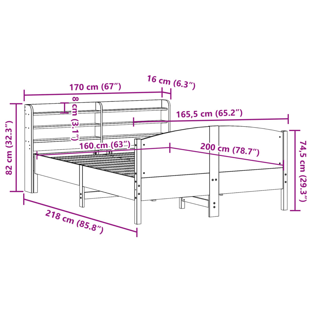 Solid Wood Bed Frame Without Mattress 160x200 Cm Pine Wood