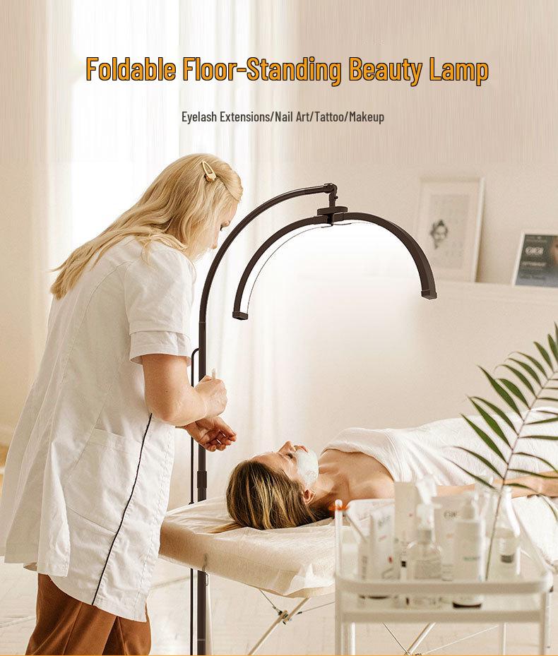 Dual-Color LED Floor Standing Beauty Lamp for Nail Art, Eyelashes, Salon & Tattoo Use
