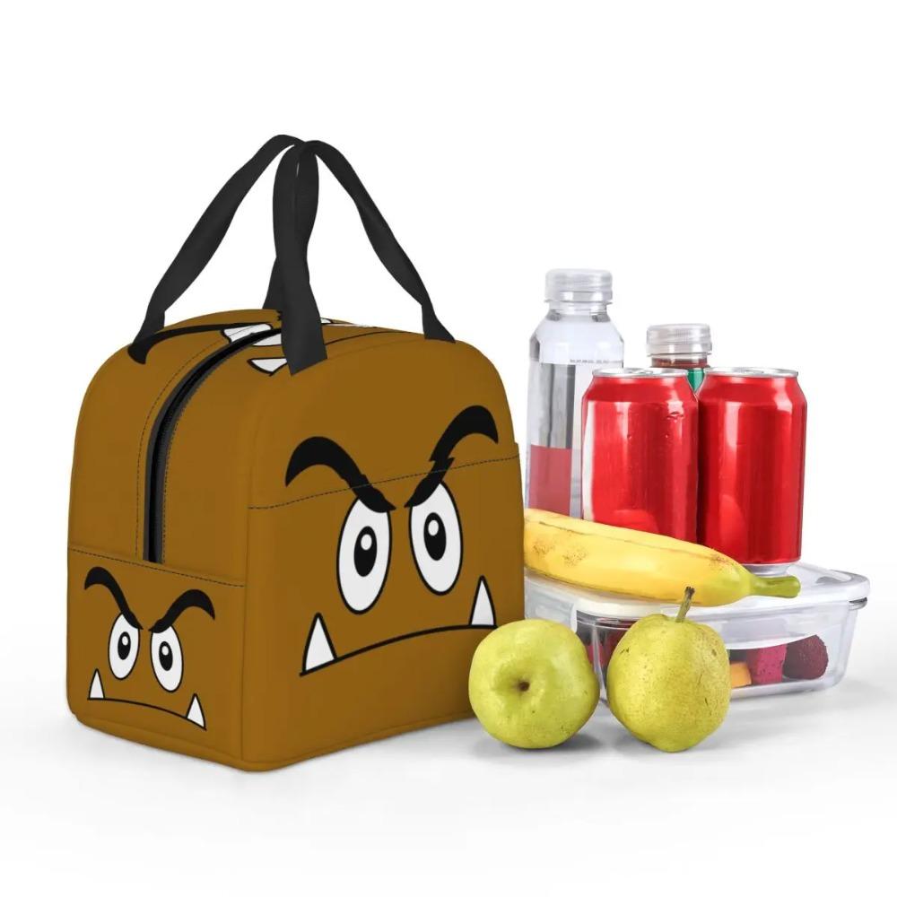 Cartoon Game Brown Goomba Face Insulated Lunch Bag for Women Office Cooler Thermal Food Box Tote Leakproof Lunch Boxes Container