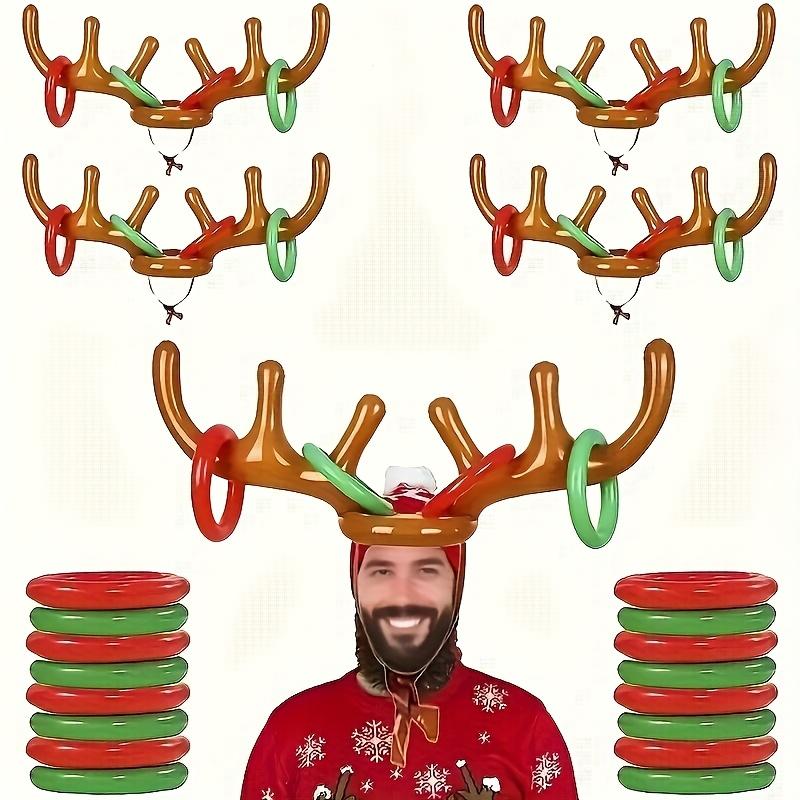 Inflatable Reindeer Horn Game with 1 Horn and 4 Rings, Fun Family Party Toss Game, Great Holiday Party Favors and Supplies