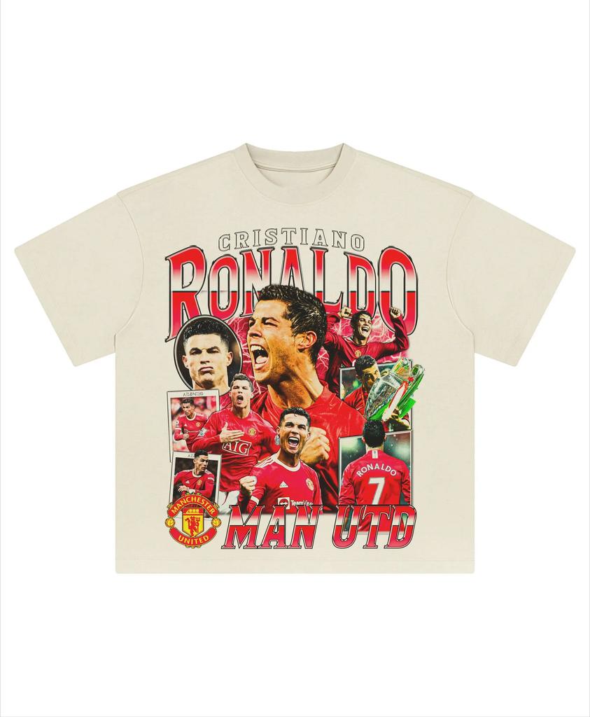 Cristiano Ronaldo Cotton Men's Football Tshirt Manchester Jersey Commemorative Shirt Summer Unisex Oversized Short Sleeve Shirt
