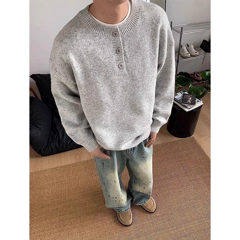 Men s Winter Thick Knit Half-Button Casual Retro Sweater XXXL