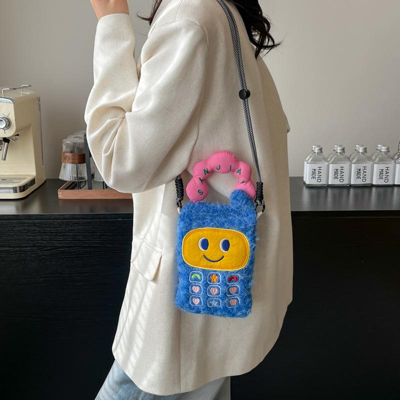 Cute Cartoon Mobile Phone Bag, Shopping Crossbody, Hand Bag, Women's Plush Small Cosmetic Storage Bag, Parent-child Bag