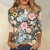 Women Casual Floral Print Three Quarter Sleeve Round Neck Blouse Lightweight Soft Fabric Comfortable Fit Top for Everyday Wear