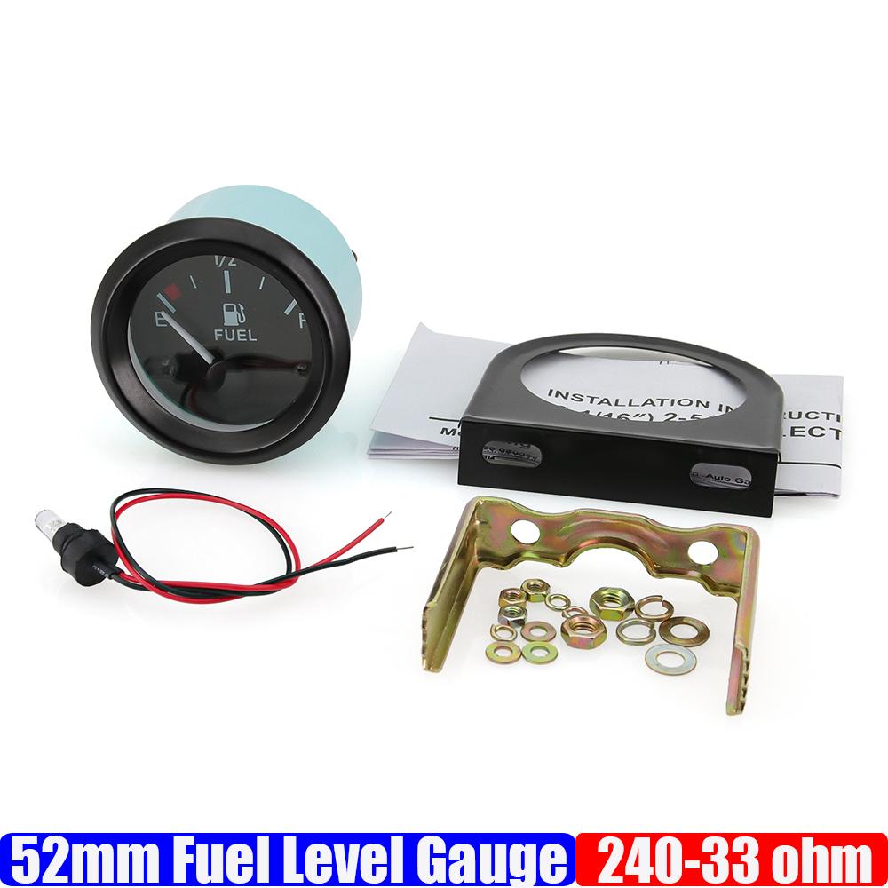 240-33ohm 2'' 52mm Fuel Level Gauge LED Light 12V Car Fuel Tank Meter with Sensor Shell Bracket Automotive Gauges for Car 12V
