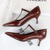 Fashion Retro T-Buckle Pointed High Heels for Women's Solid Color Light Mouth Thin Heels Single Shoes Banquet Temperament Women's Shoes